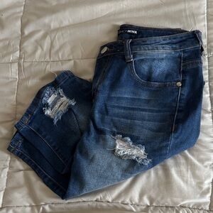 Fashion Nova Dark Blue Ripped Skinny Jeans